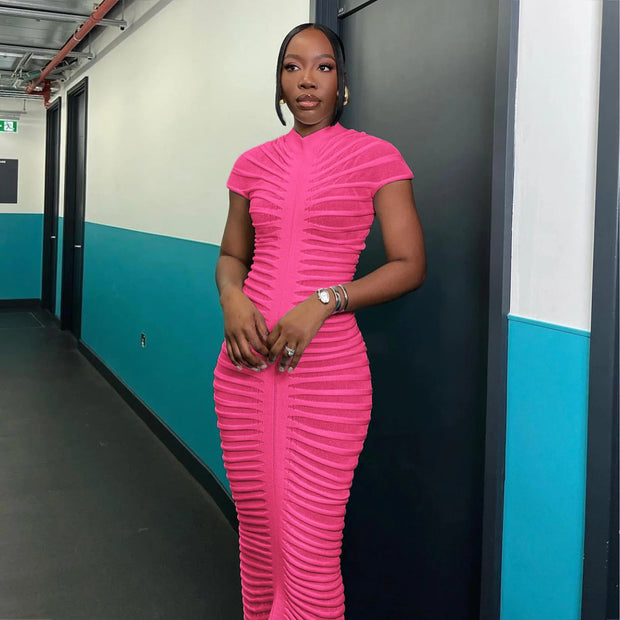 Fashion Short Sleeve Bandage Maxi Party Dresses Woman Skirt