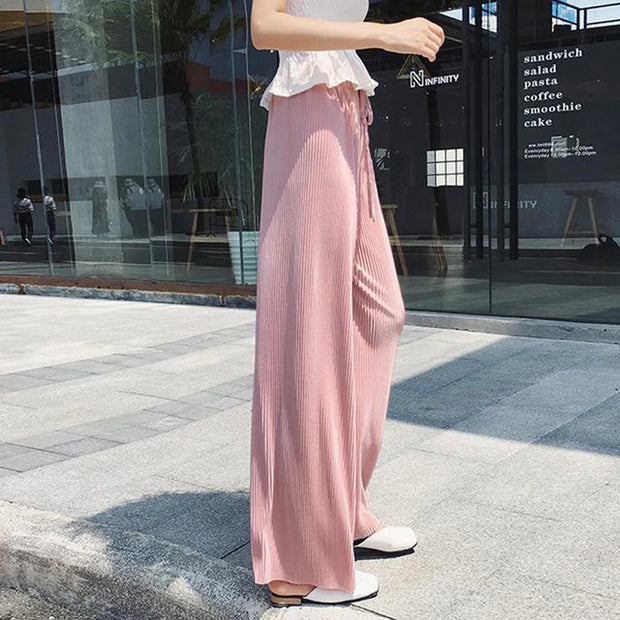 Silk Trousers Elastic Waist Loose Casual Pants