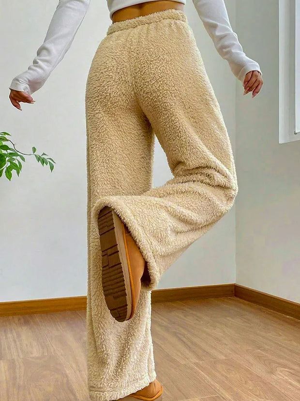 Winter Streetwear Fashion Drawstring Casual Slim Pants Solid Versatile Warm Trousers