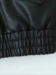 Black PU Faux Leather Jacket Spring Autumn Lady Vintage Zipper Coat