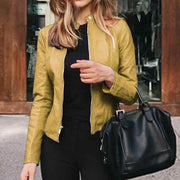 Classic Moto Biker PU Leater Jacket Spring Autumn Basic Zipper Coat Outerwear