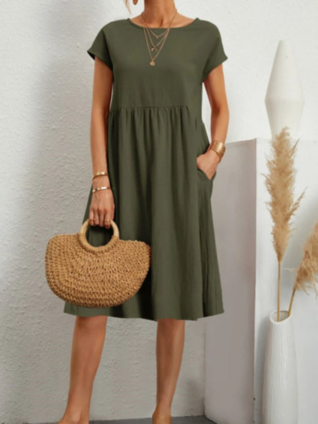 Summer A-line short sleeve boho midi dresses woman robe femme ladies