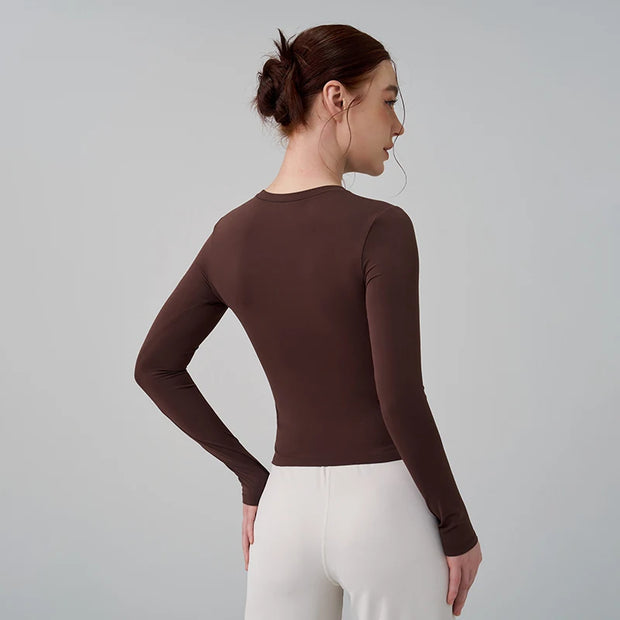 Long Sleeve Gym Tops Woman O-Neck T-Shirts Fitness Sportswear