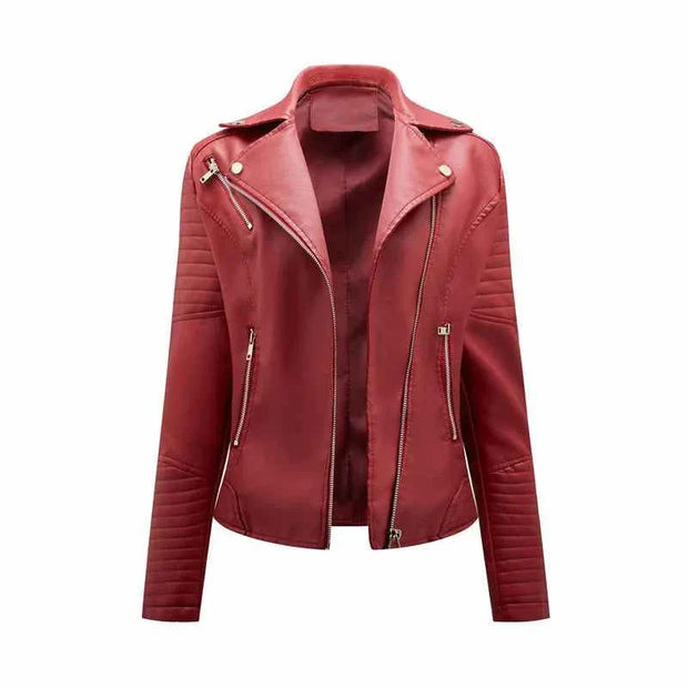Leather Jacket Spring Autumn Zipper Casual Pu Coat Female Biker Outerwear