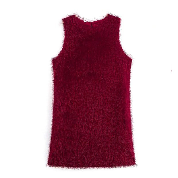 Winter European Temperament Tassel Decoration Sleeveless Dress