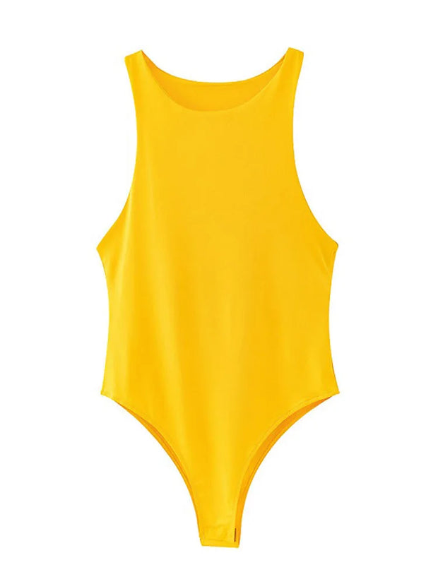 Solid sexy bodycon women bodysuits female 4 color green slim casual