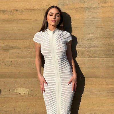 Fashion Short Sleeve Bandage Maxi Party Dresses Woman Skirt