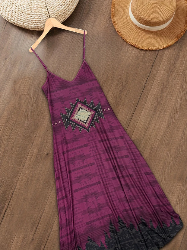 Western Style Printed Dresses Women's Fashion Western Style V-Neck Dresses