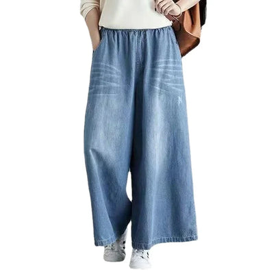 Wide leg Street Style Vintage High Waist Pockets ripped Jean
