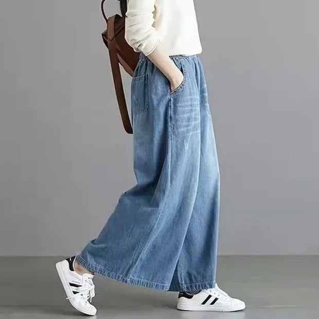 Wide leg Street Style Vintage High Waist Pockets ripped Jean