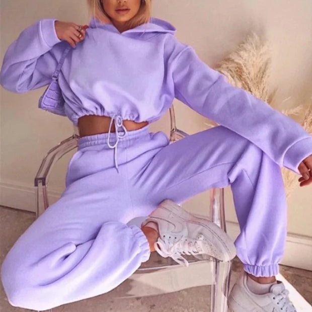 Fashion Trend Women's, Long-sleeved Sports Casual Suit Waist Two-piece Set