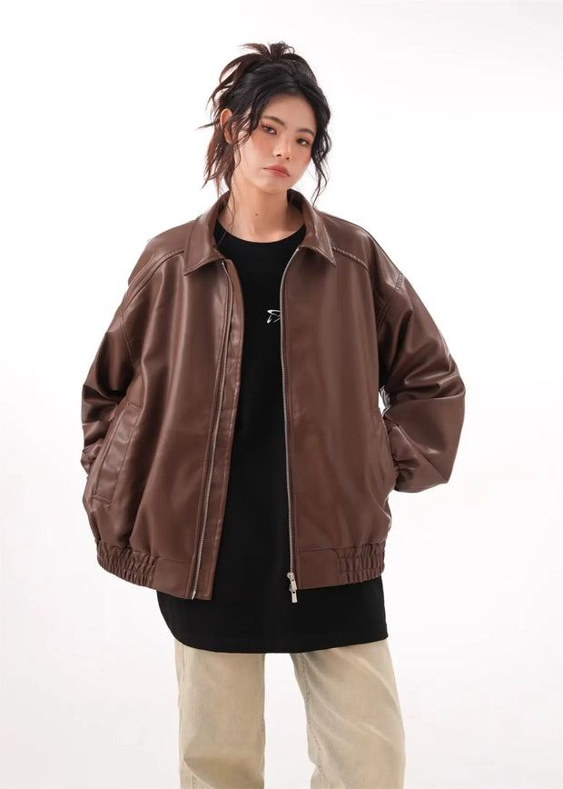 Vintage Long Sleeve Lapel Zipper Puffy Coats Female Street Outerwear