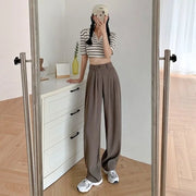 White High Waist Fluid Korean Style Wide Leg Palazzo Straight Fashion Casual