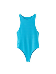 Slim fit blue women bodysuit made of polyester and cotton blend with high stretch elasticity for casual summer wear